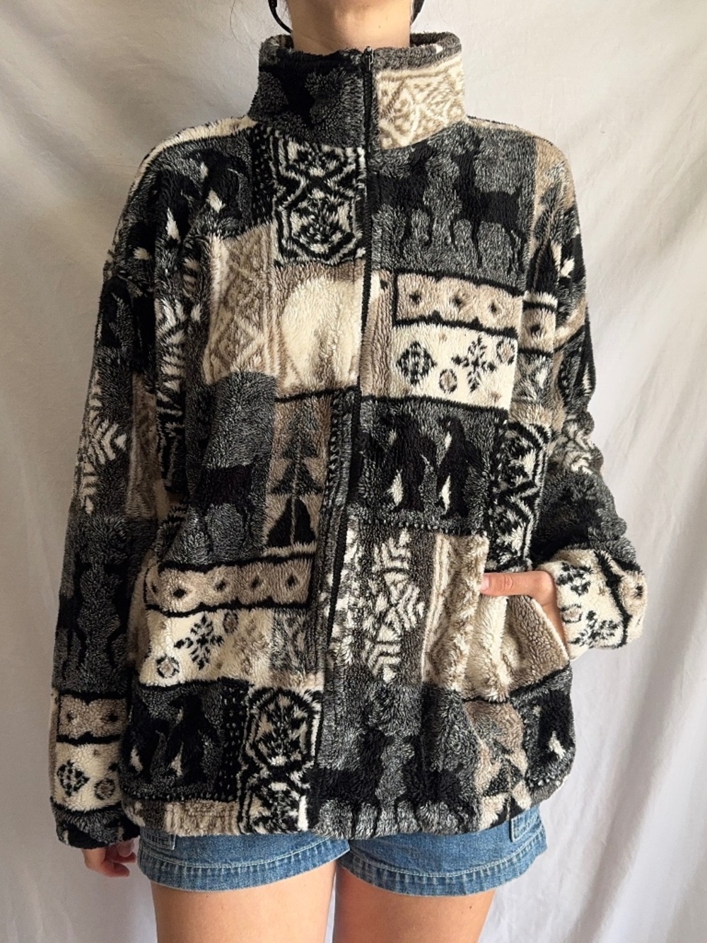 Vintage Black Mountain Outdoor Gear Printed Fleece, size Large